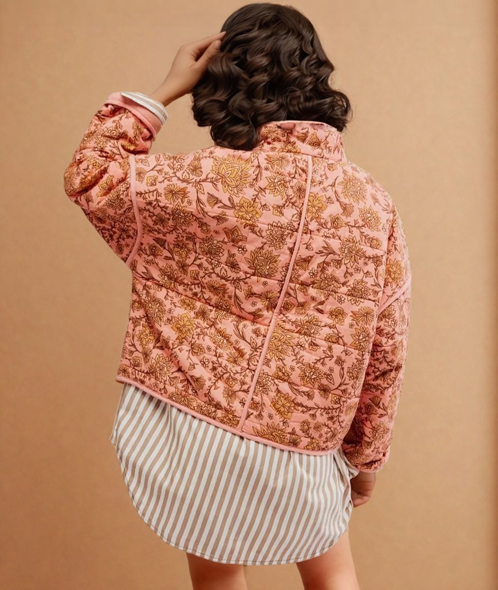 Samira | Floral Print Stand Collar Patchwork Jacket - Elovana Montreal - Jackets