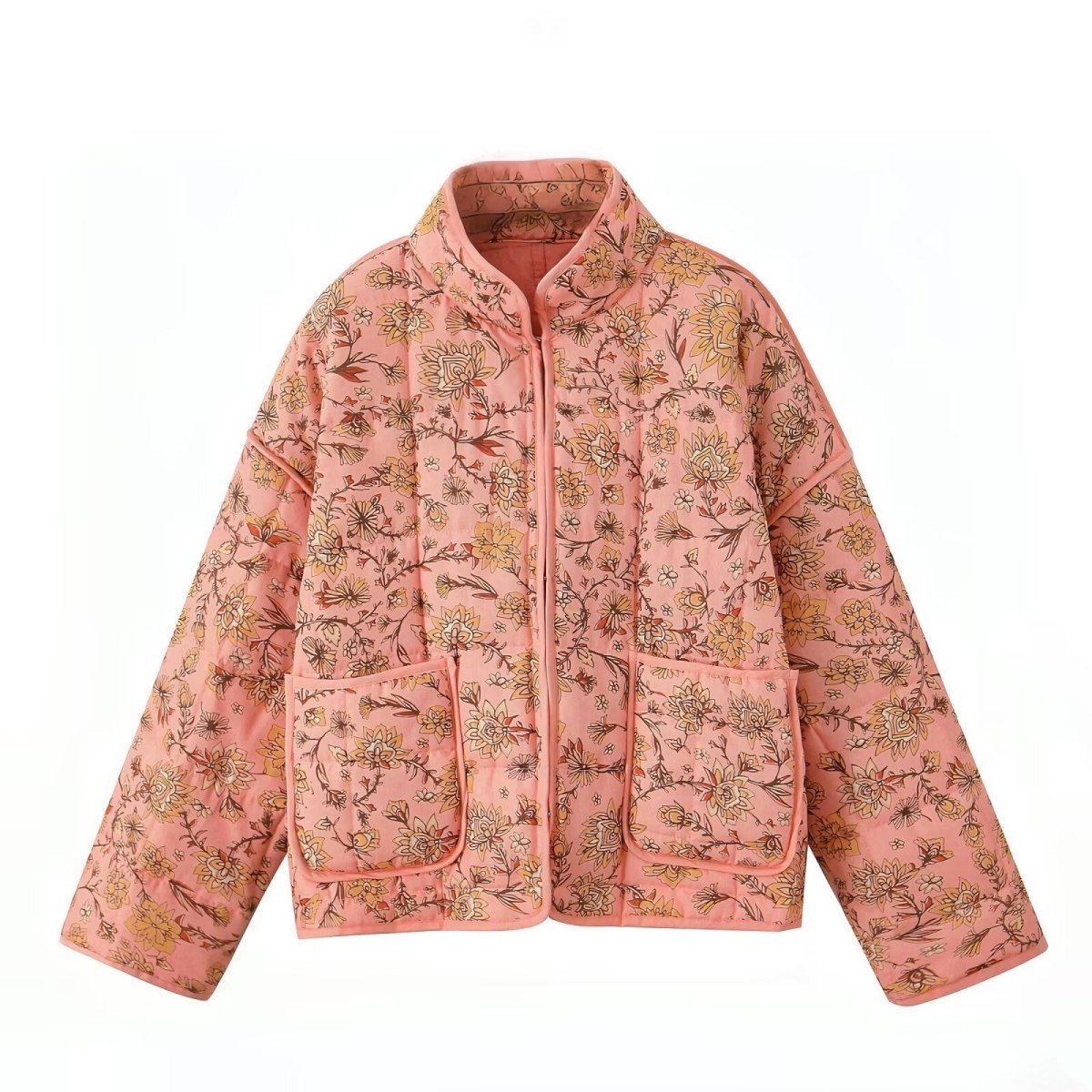 Samira | Floral Print Stand Collar Patchwork Jacket - Elovana Montreal - Jackets