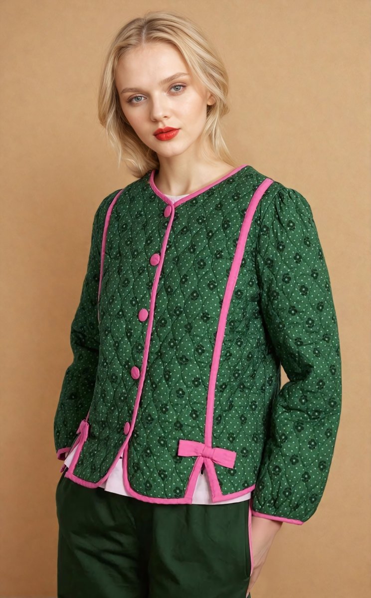 Sonia | Green Life Pink Bow Jacket - Elovana Montreal - Jackets