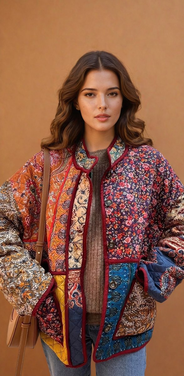 Thalia | Ethnic Style Pattern Print Multi - Color Quilted Jacket - Elovana Montreal - Jackets