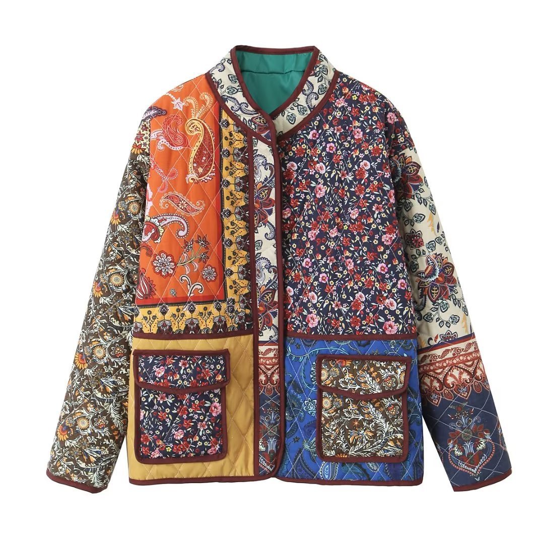 Thalia | Ethnic Style Pattern Print Multi - Color Quilted Jacket - Elovana Montreal - Jackets