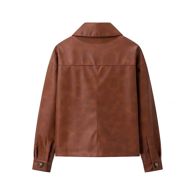 The Romina - Minimalist Leather Jacket - Elovana Montreal - Jackets